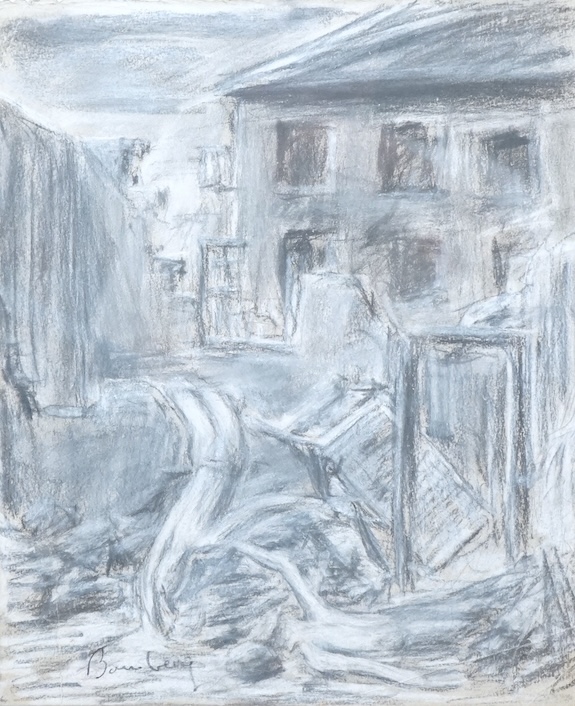 Modern British, graphite chalk on paper, 'War damage', bearing signature Bomberg, 27.5 x 23cm